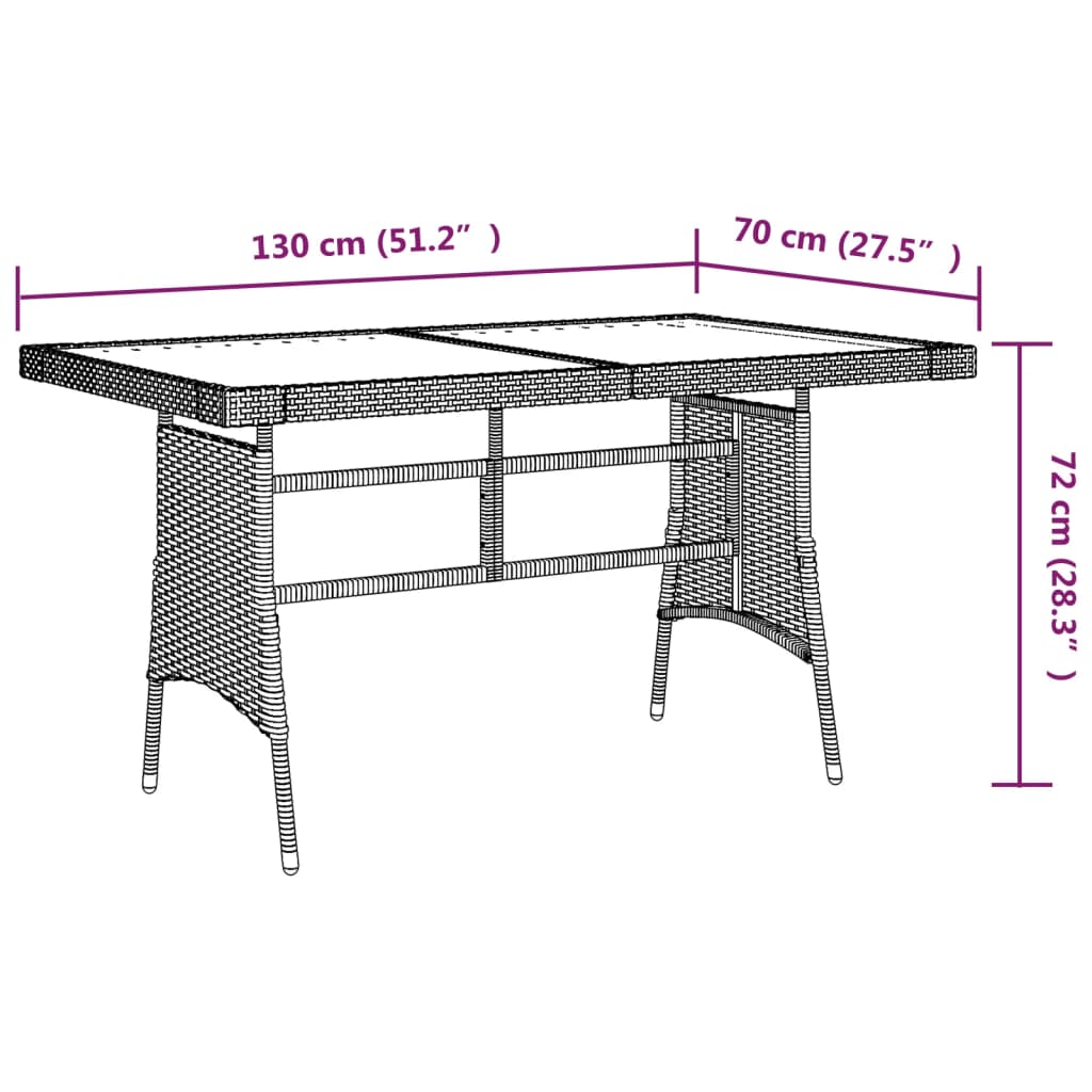 7 pcs Conjunto de jantar p/ exterior vime PE preto