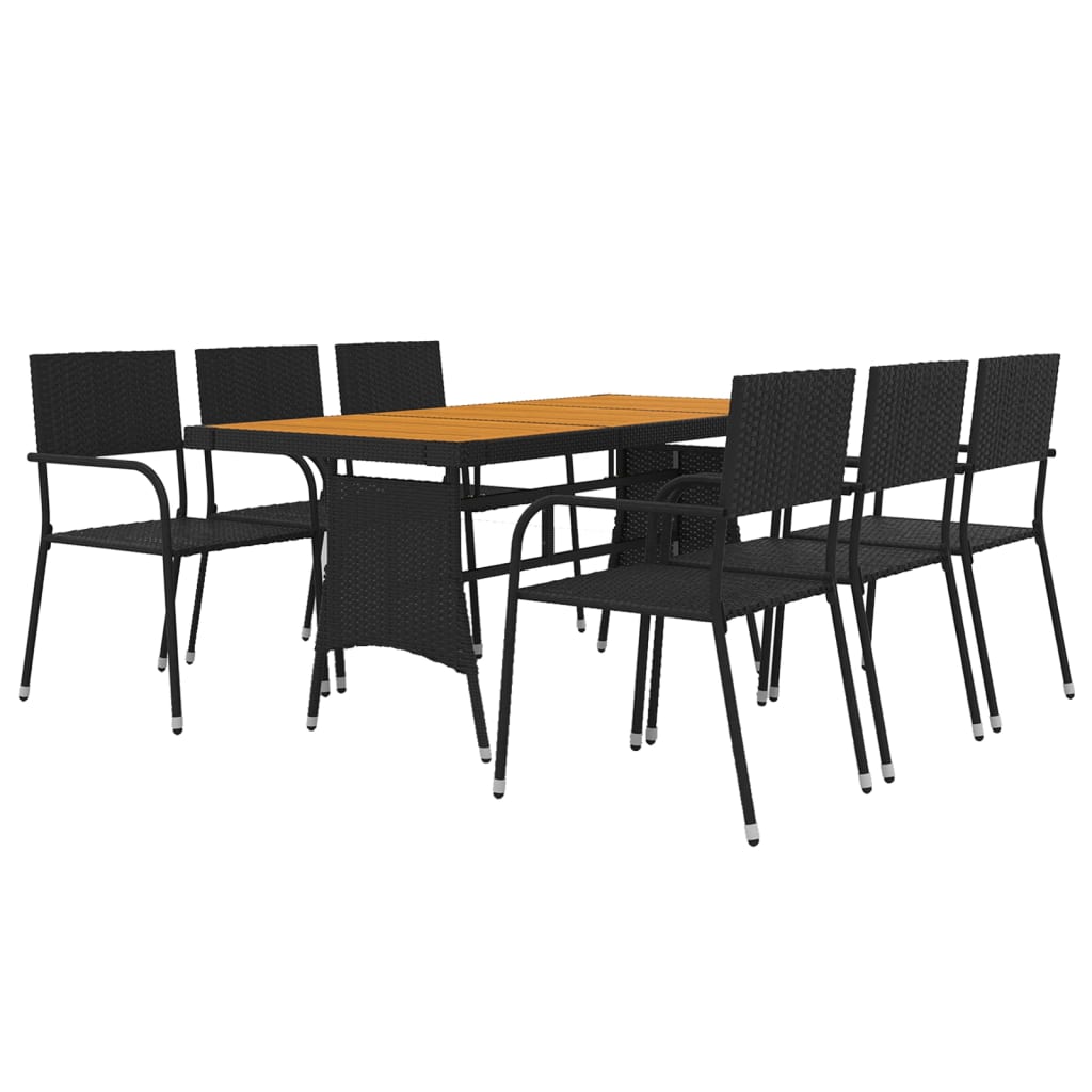 7 pcs Conjunto de jantar p/ exterior vime PE preto