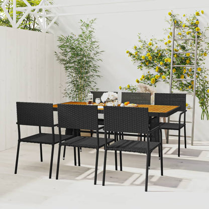 7 pcs Conjunto de jantar p/ exterior vime PE preto