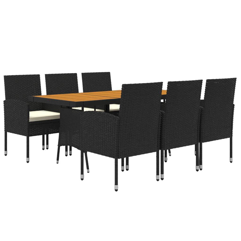 7 pcs Conjunto de jantar p/ exterior vime PE preto