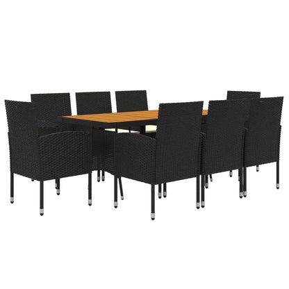 9 pcs Conjunto de jantar p/ exterior vime PE preto