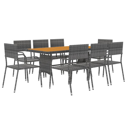 9 pcs conjunto de jantar para exterior vime PE cinzento