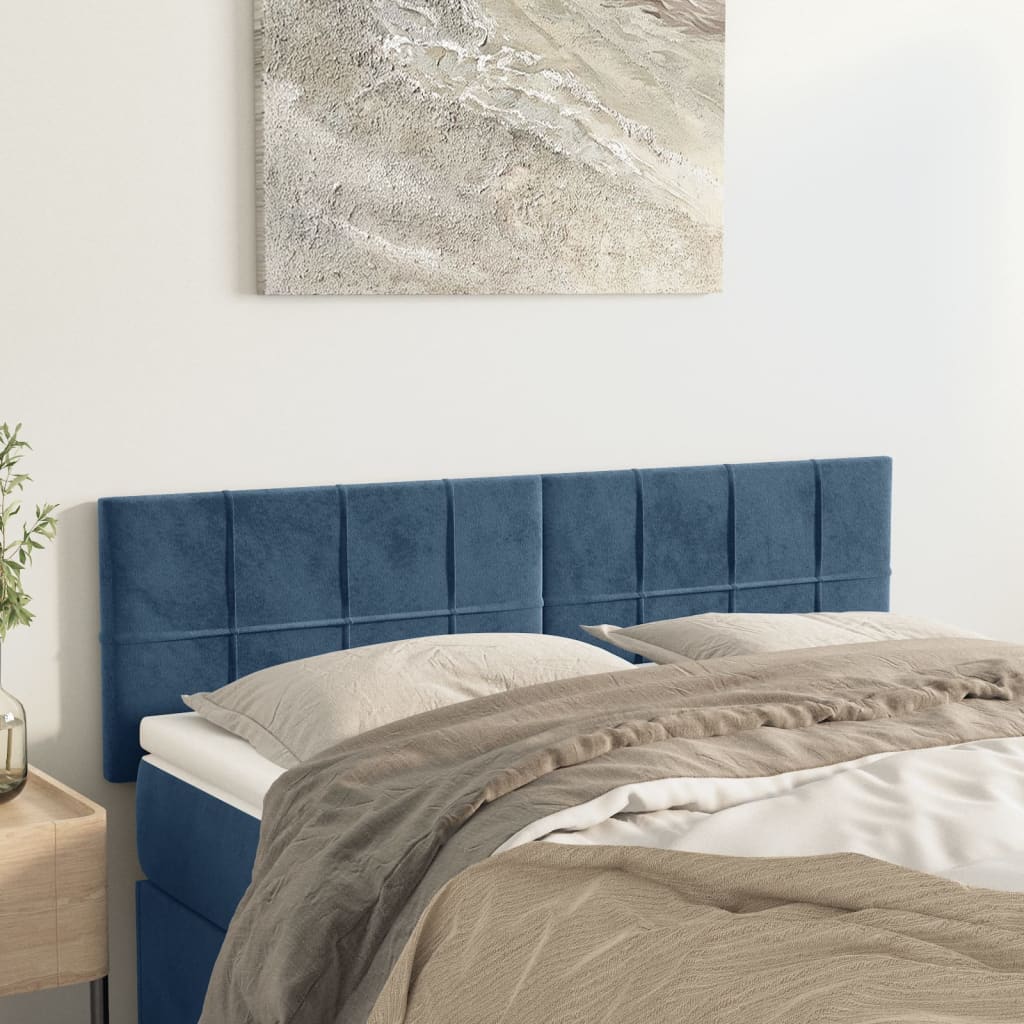 Cabeceira de cama 2 pcs veludo 72x5x78/88 cm azul-escuro