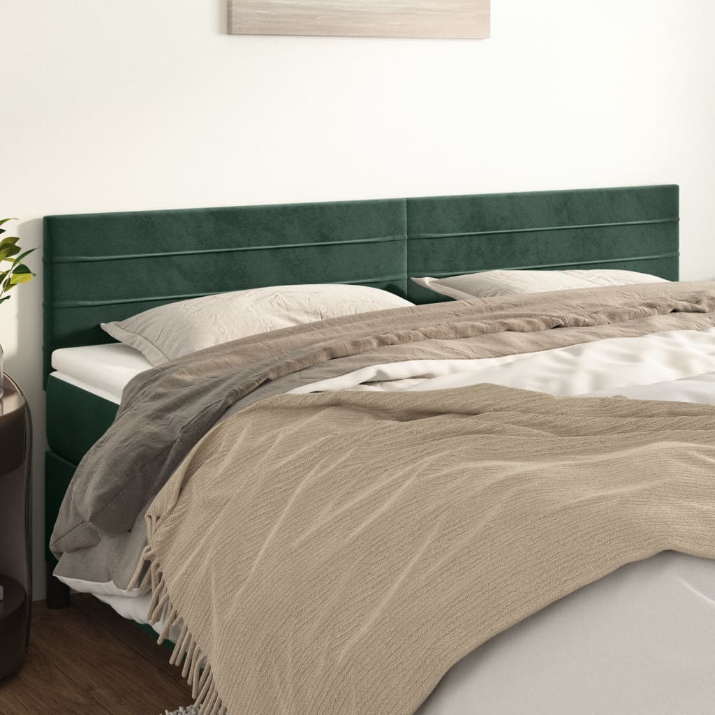 Cabeceira de cama 2 pcs veludo 100x5x78/88 cm verde-escuro