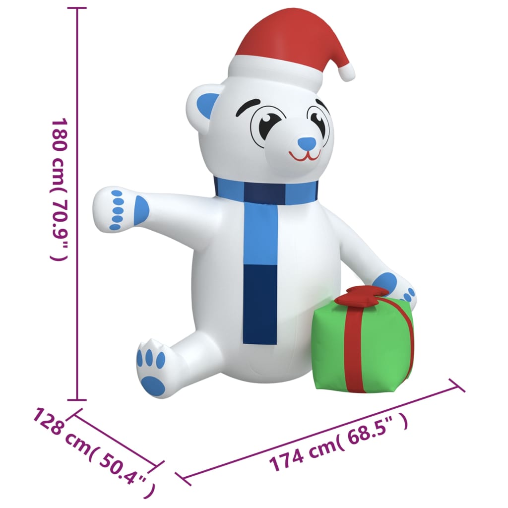 Urso de Natal insuflável com luzes LED 180 cm