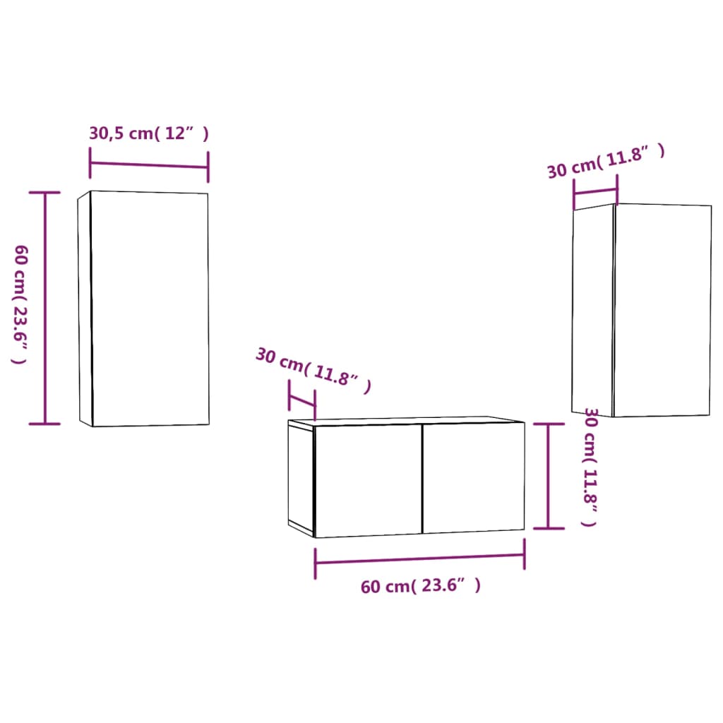 Conjunto móveis de TV 3 pcs madeira processada sonoma cinza