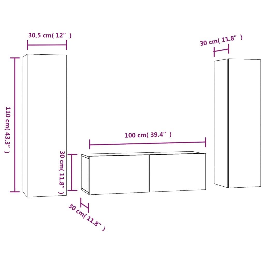 Conjunto móveis de TV 3 pcs madeira processada sonoma cinza