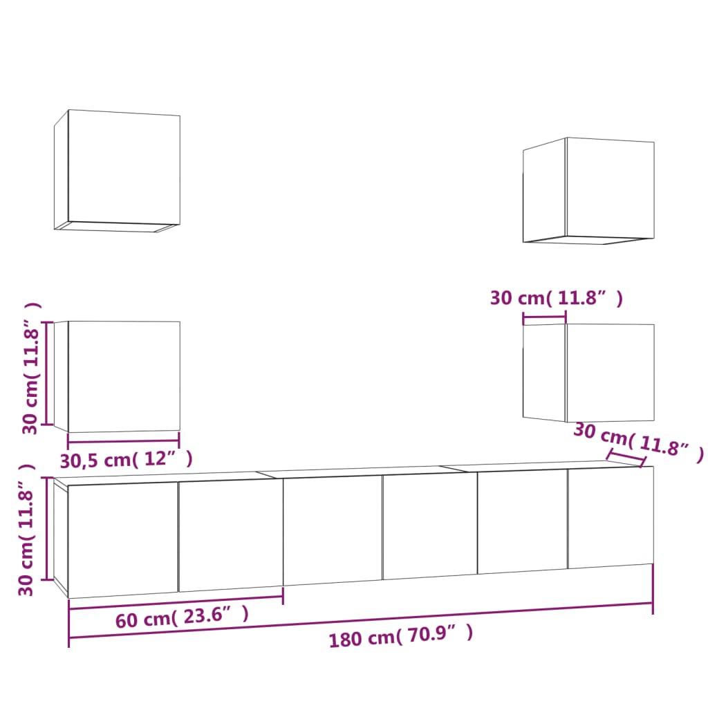 Conjunto móveis de TV 7 pcs madeira processada sonoma cinza