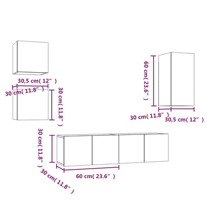 Conjunto de 5 Móveis de Parede de TV Sines S - Madeira Rústica - Design Moderno