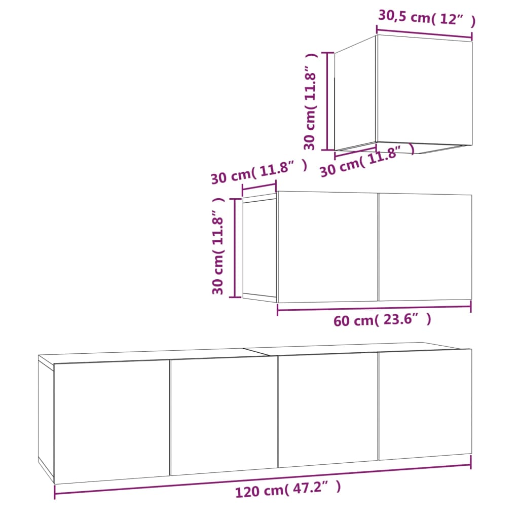 Conjunto móveis de TV 4 pcs madeira processada sonoma cinza