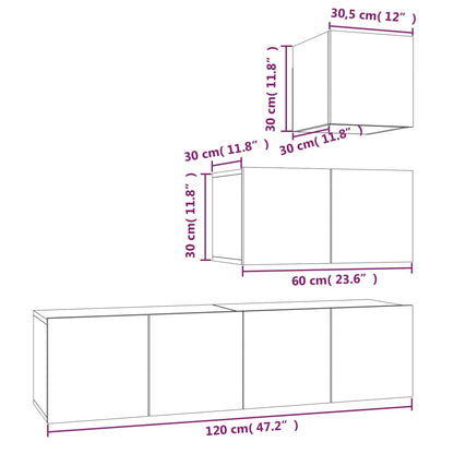 Conjunto móveis de TV 4 pcs madeira processada sonoma cinza