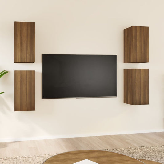 Móveis de TV 4 pcs 30,5x30x60 cm madeira cor carvalho castanho