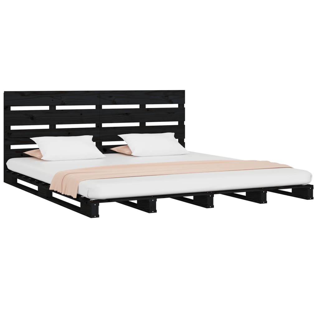 Estrutura de cama de casal 135x190 cm pinho maciço preto