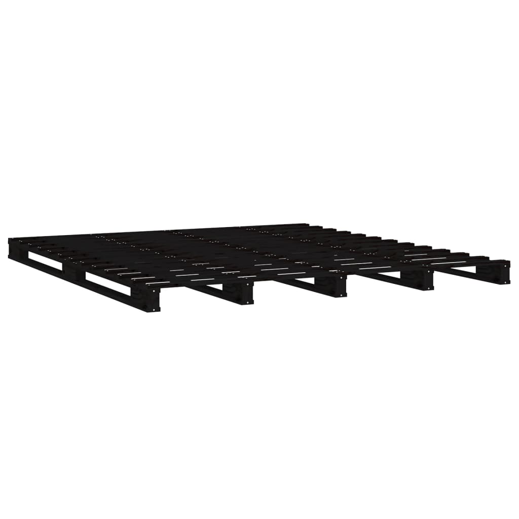 Estrutura de cama de casal 135x190 cm pinho maciço preto