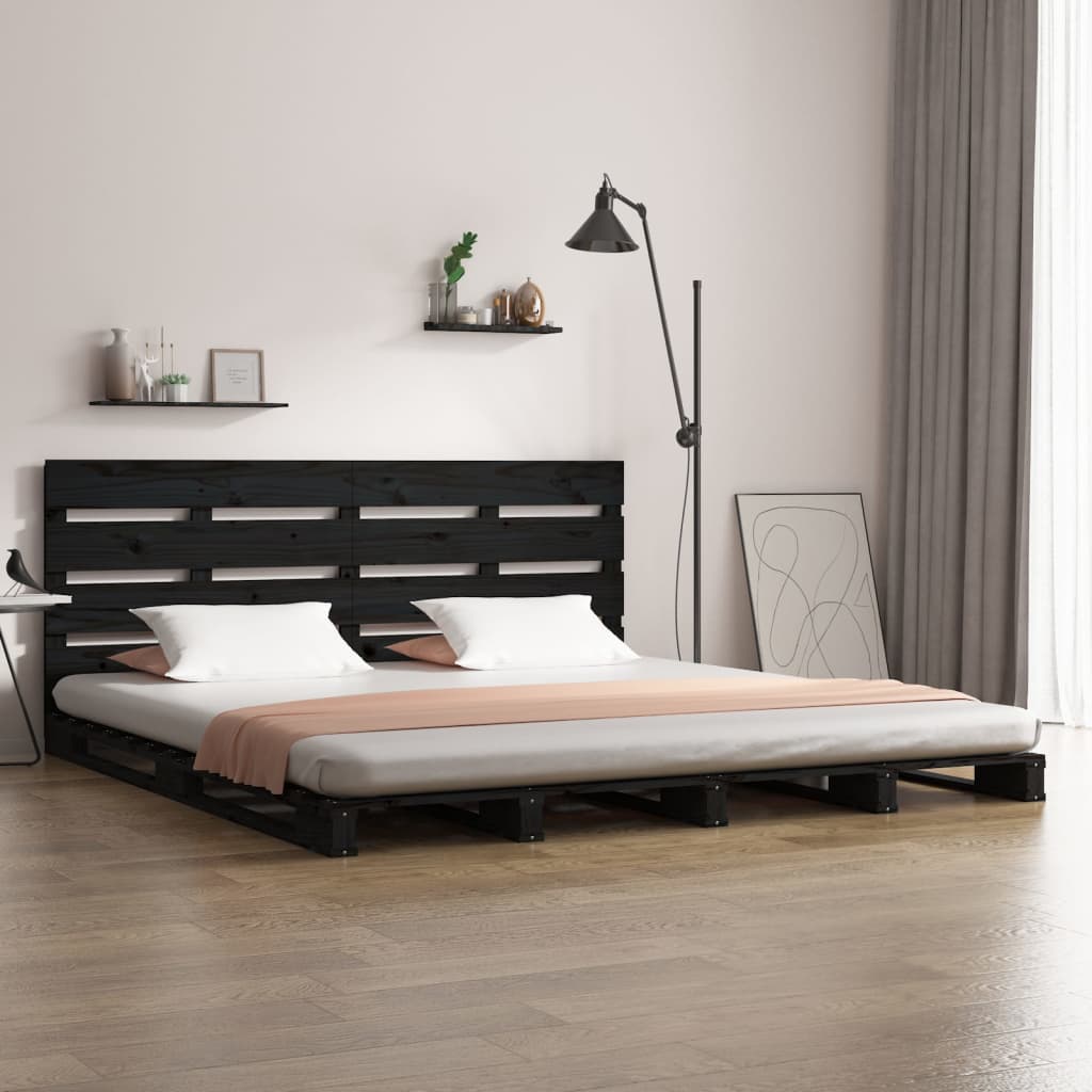 Estrutura de cama de casal 135x190 cm pinho maciço preto