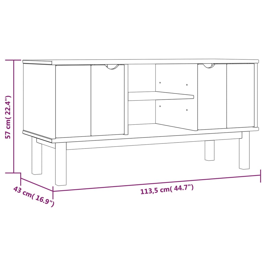 Móvel de TV OTTA 113,5x43x57 pinho maciço castanho/branco