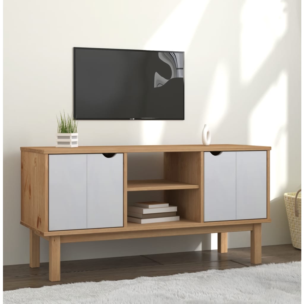 Móvel de TV OTTA 113,5x43x57 pinho maciço castanho/branco