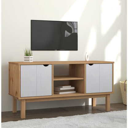 Móvel de TV Sidney de 113cm em Madeira Maciça - Branco/Cor Natural - Design Escandinavo