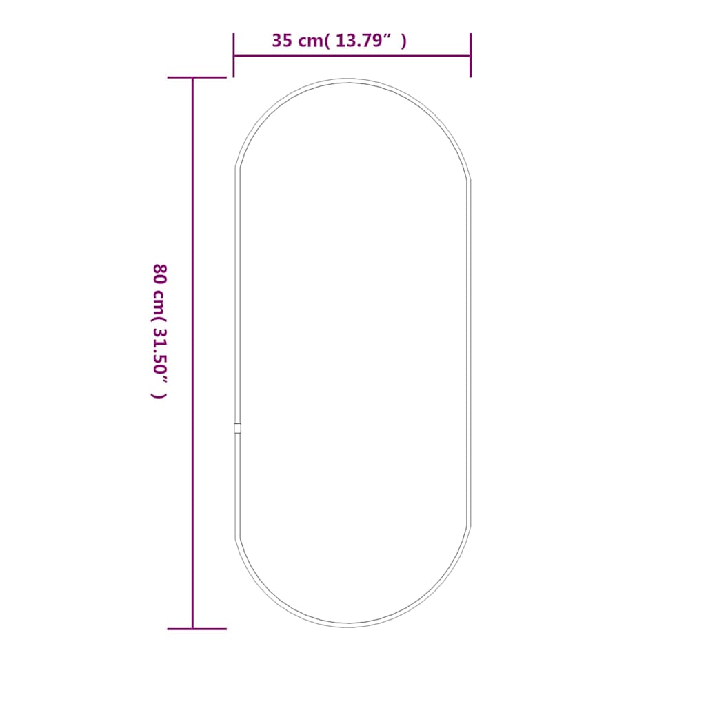 Espelho de parede 80x35 cm oval prateado