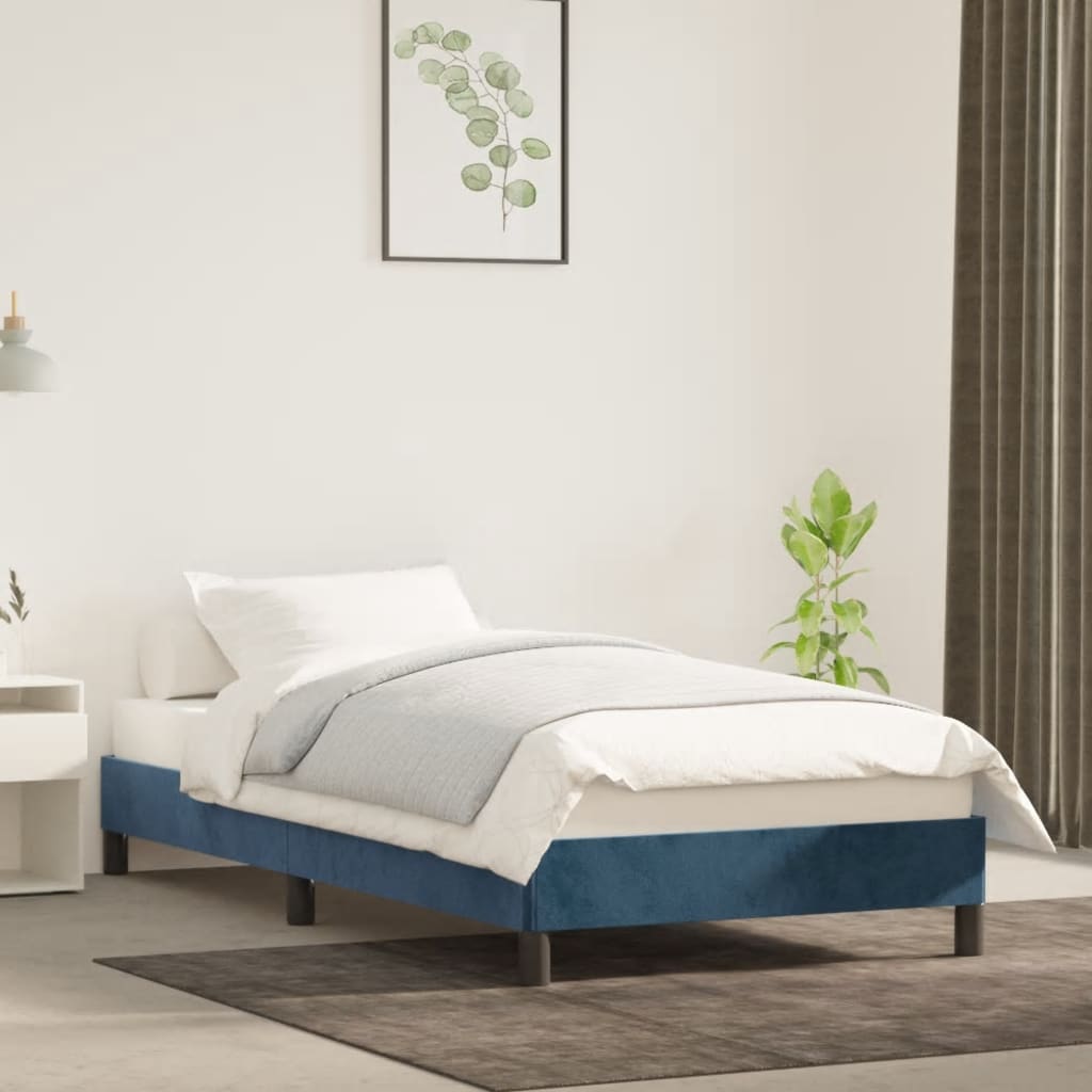 Estrutura de cama 90x190 cm veludo azul-escuro