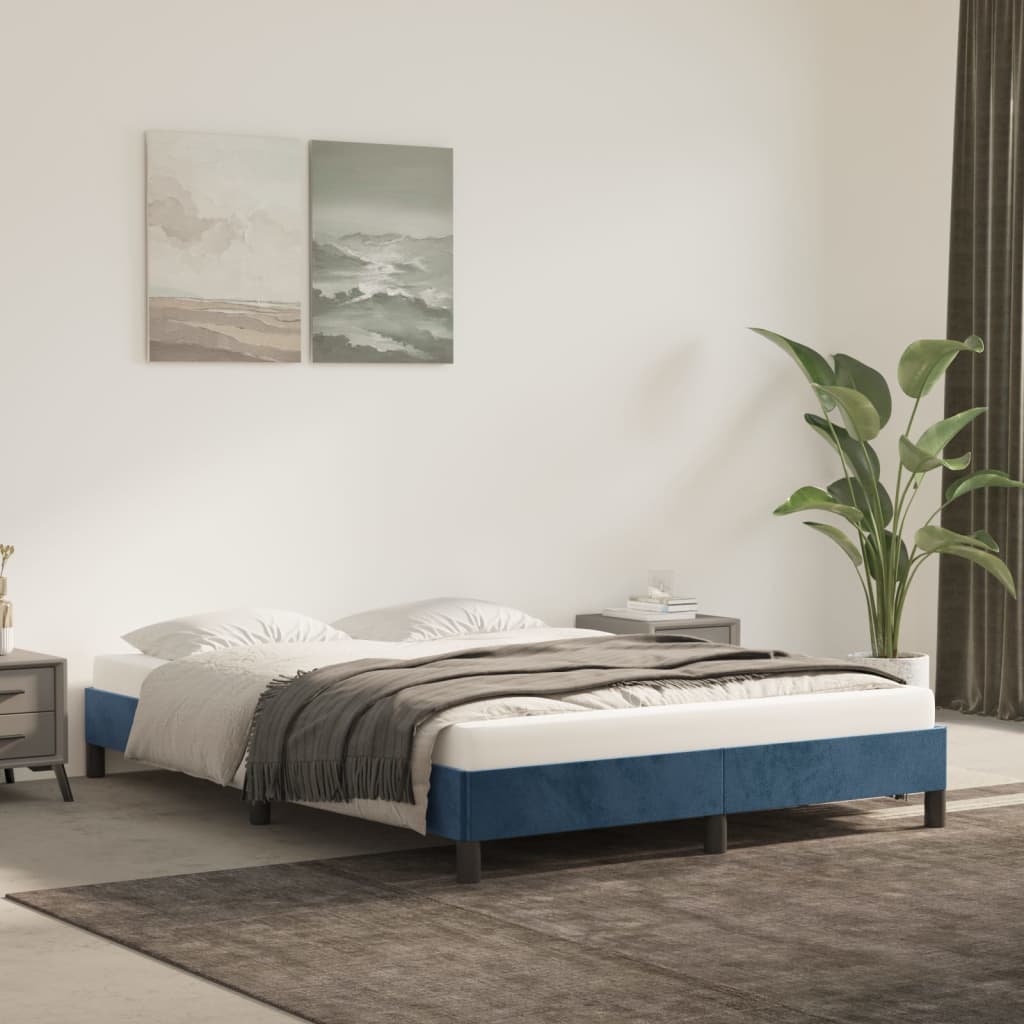 Estrutura de cama 140x190 cm veludo azul-escuro