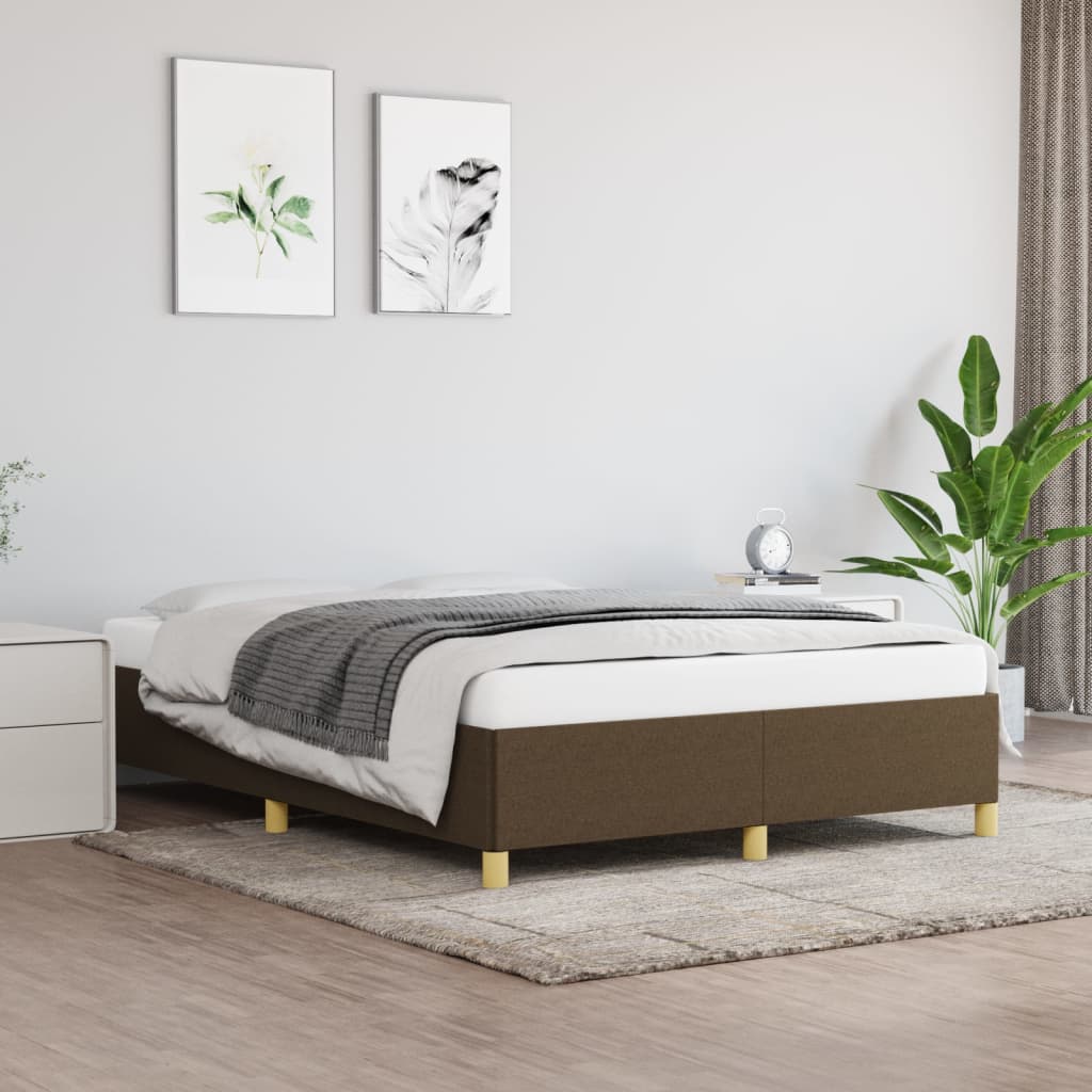 Estrutura de cama 140x190 cm tecido castanho-escuro