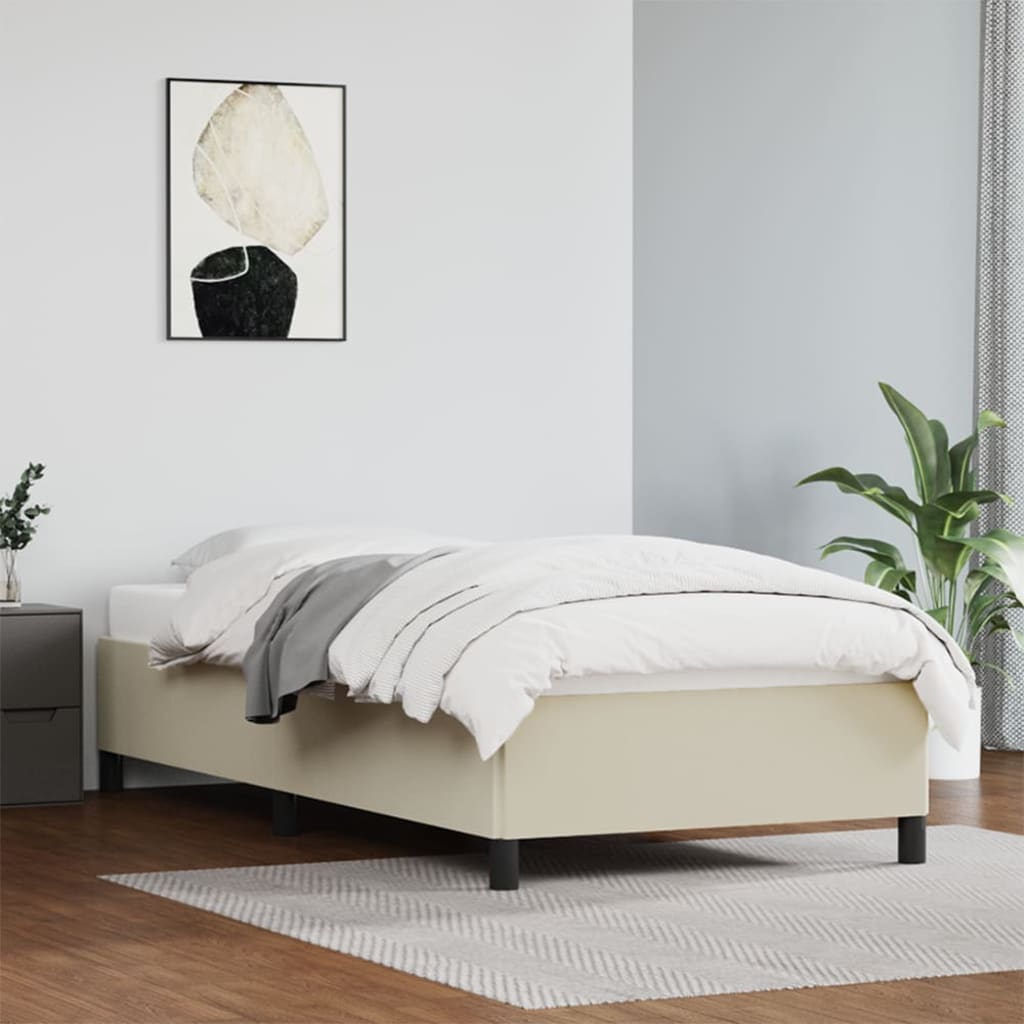 Estrutura de cama 90x200 cm couro artificial cor creme