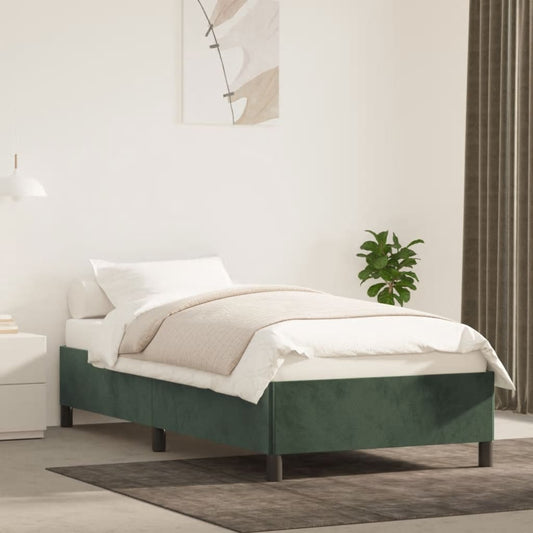 Estrutura de cama 90x190 cm veludo verde-escuro