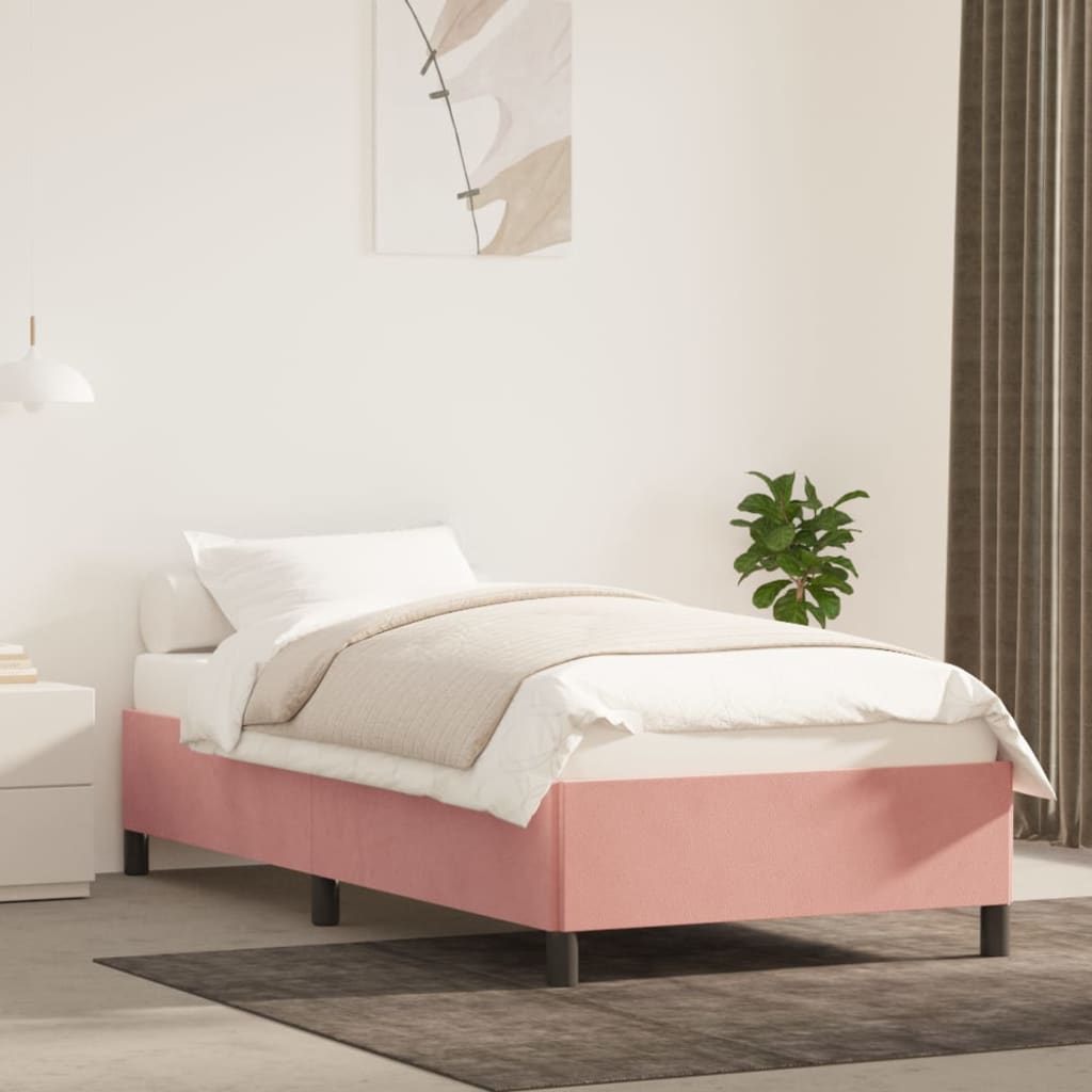 Estrutura de cama 90x190 cm veludo rosa