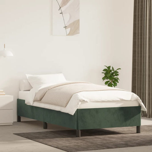 Estrutura de cama 100x200 cm veludo verde-escuro