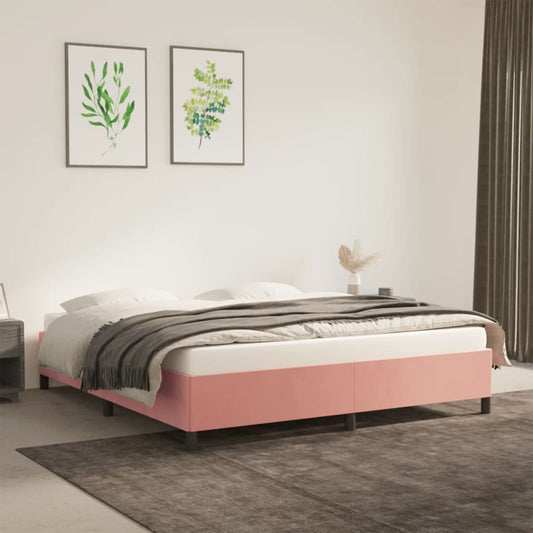 Estrutura de cama 160x200 cm veludo rosa