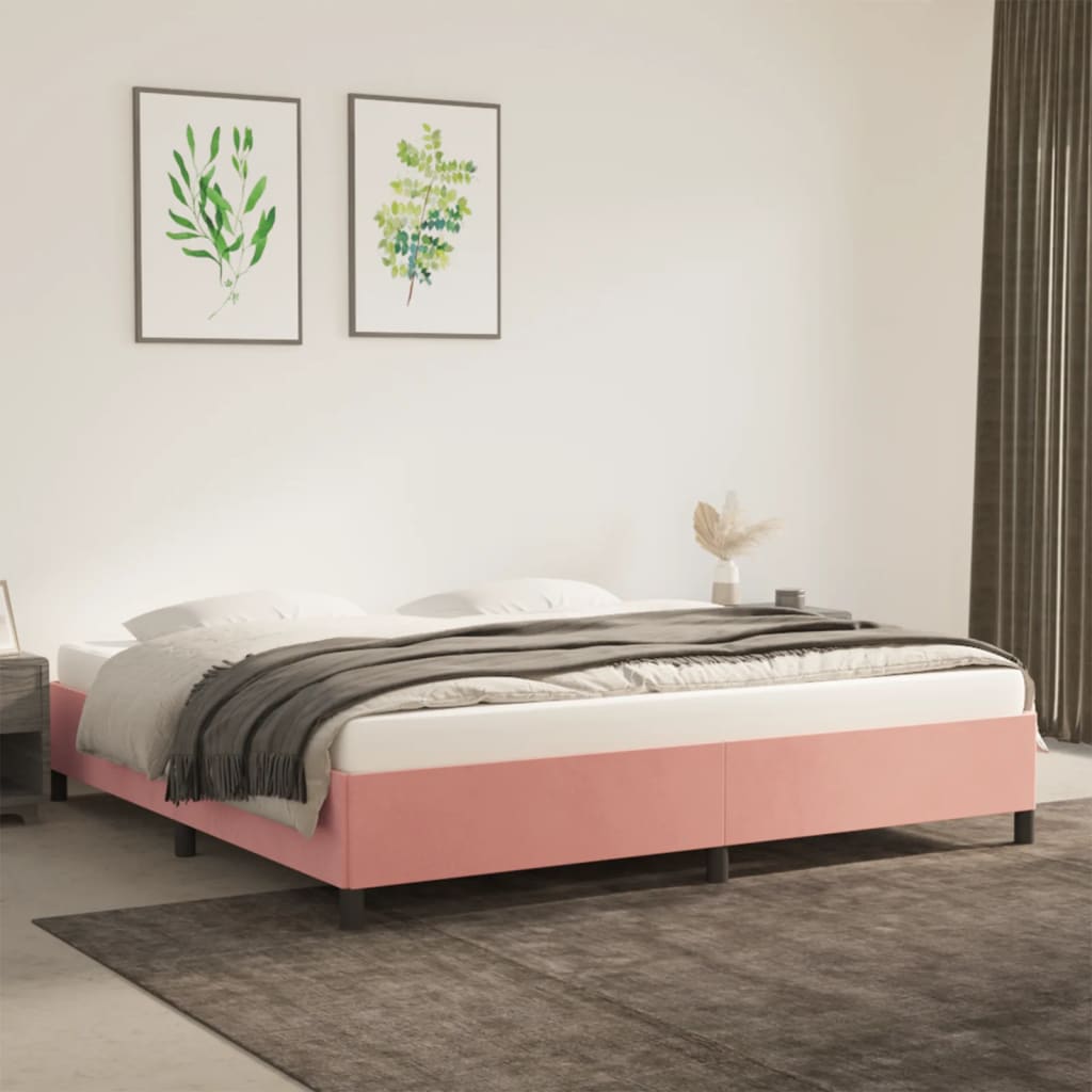 Estrutura de cama 200x200 cm veludo rosa