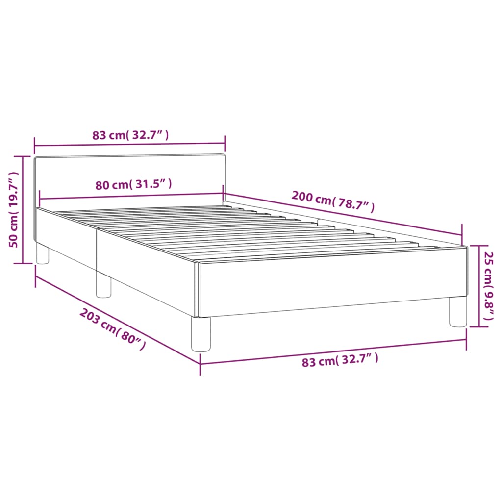 Estrutura de cama c/ cabeceira tecido 80x200 cm cinza-claro