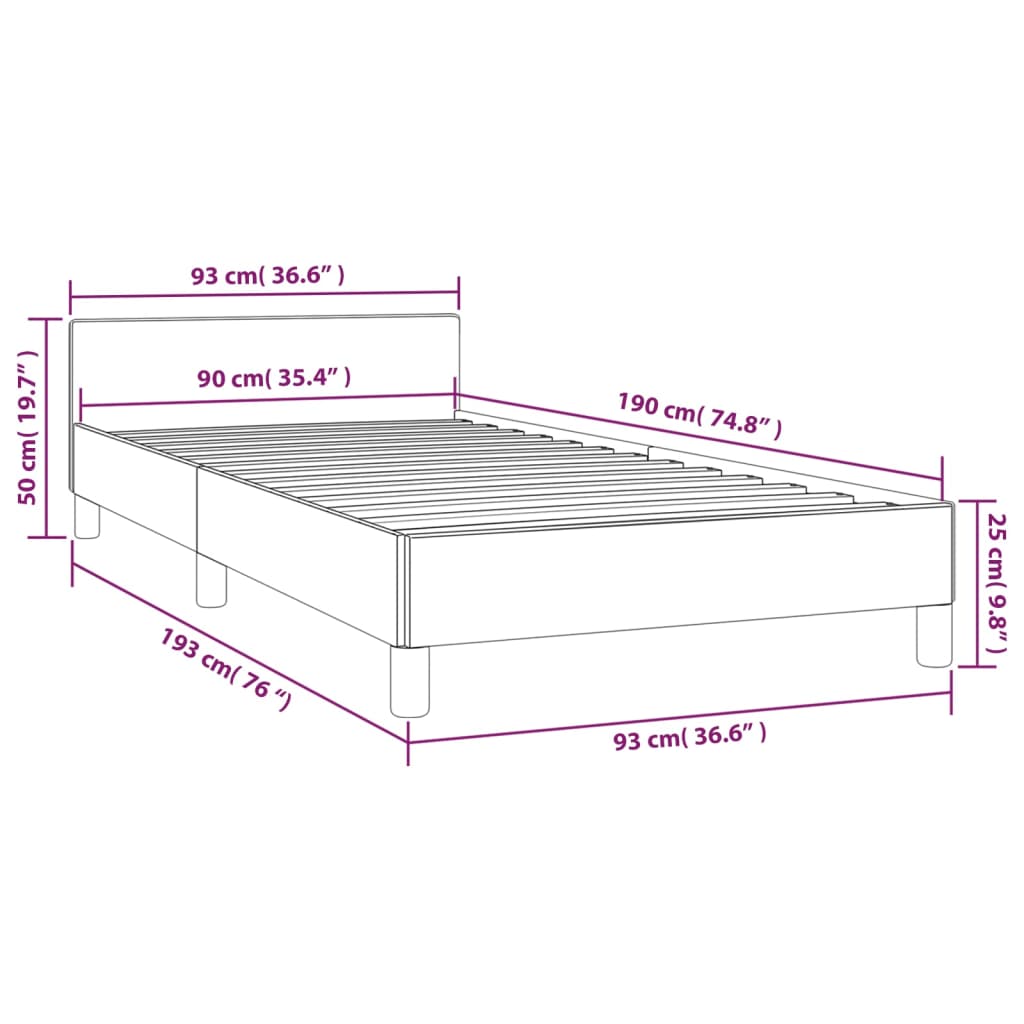 Estrutura de cama c/ cabeceira tecido 90x190 cm preto