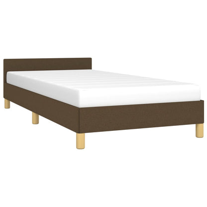 Estrutura de cama c/ cabeceira 90x190 cm tecido castanho-escuro