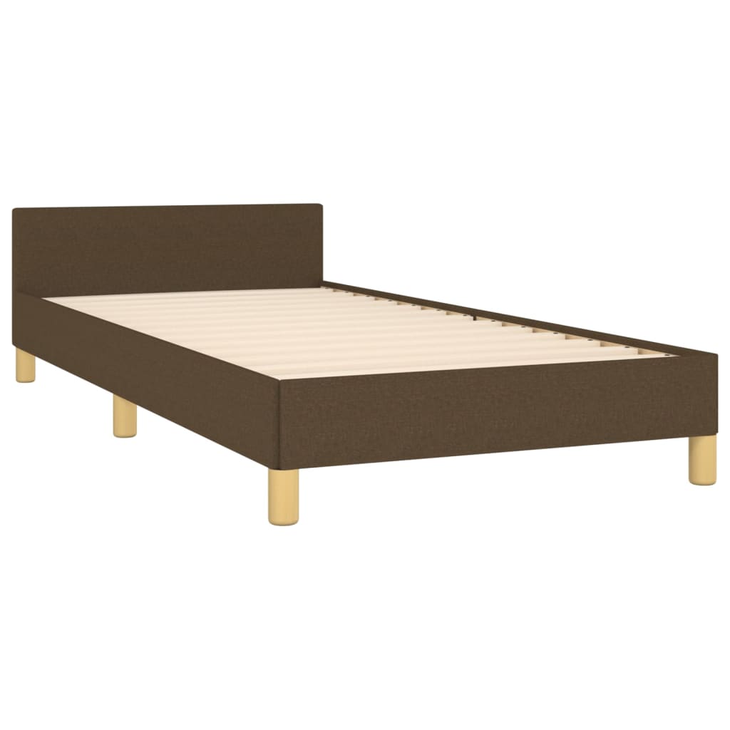 Estrutura de cama c/ cabeceira 90x190 cm tecido castanho-escuro