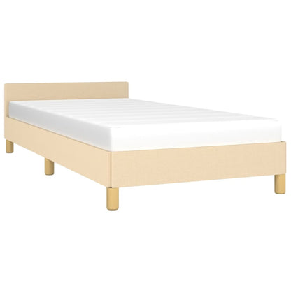 Estrutura de cama c/ cabeceira tecido cor creme 90x190 cm