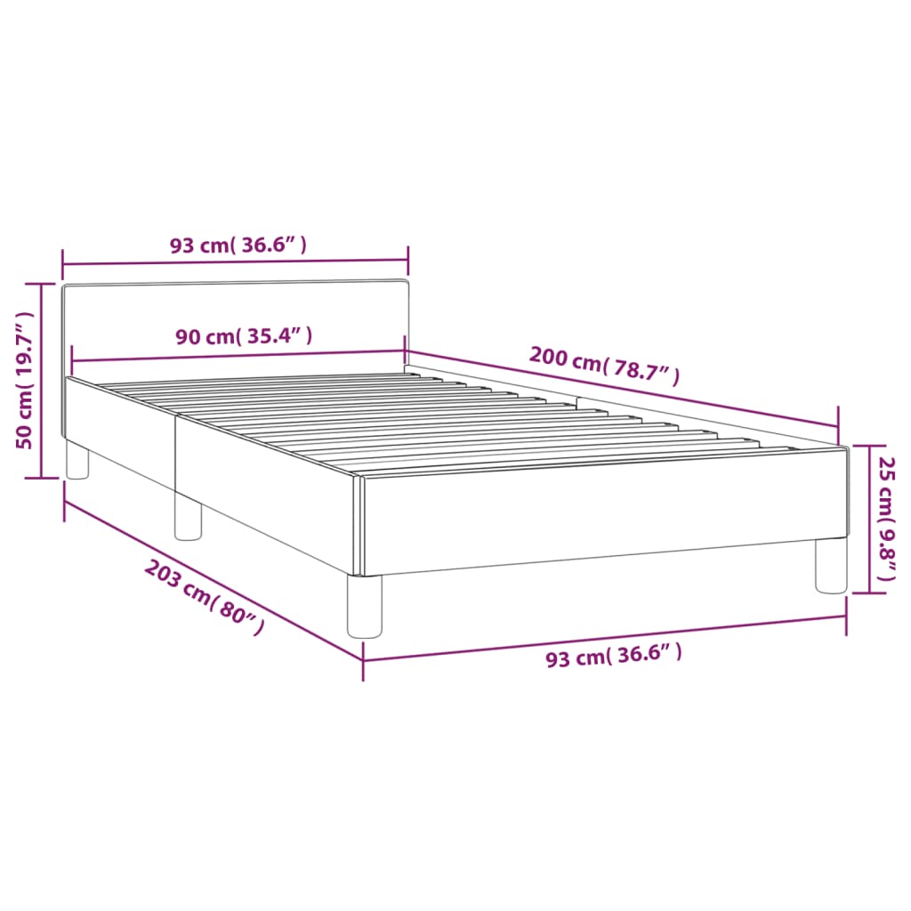 Estrutura de cama c/ cabeceira tecido cor creme 90x200 cm