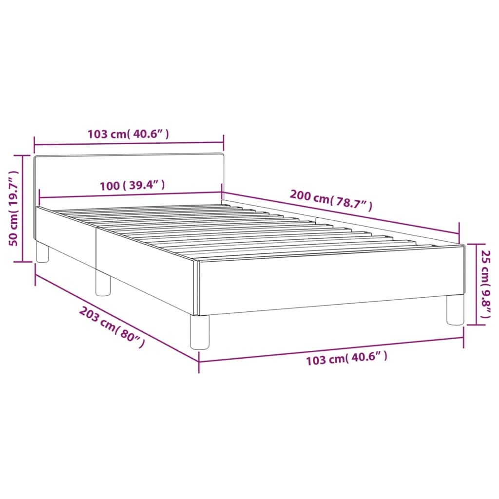 Estrutura de cama c/ cabeceira 100x200 cm tecido cinza-claro