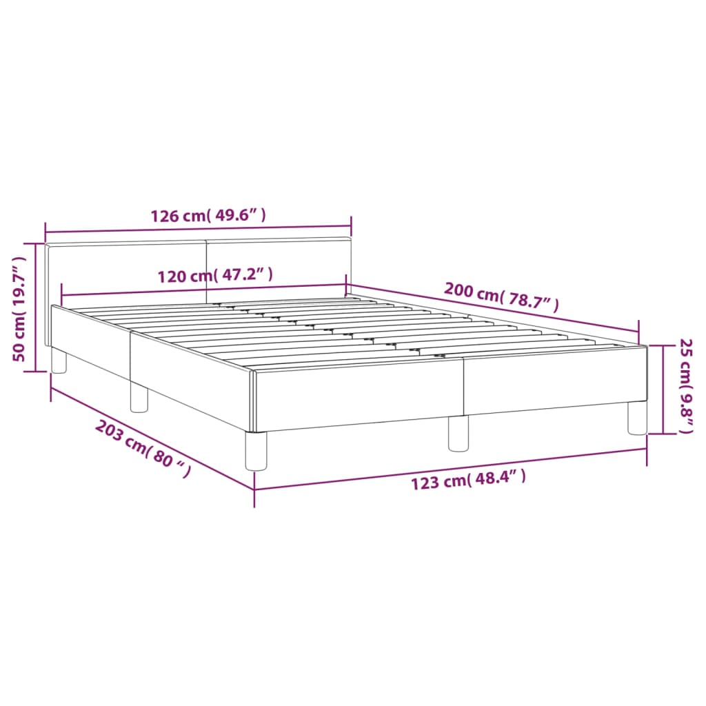 Estrutura de cama c/ cabeceira 120x200 cm tecido cinza-claro