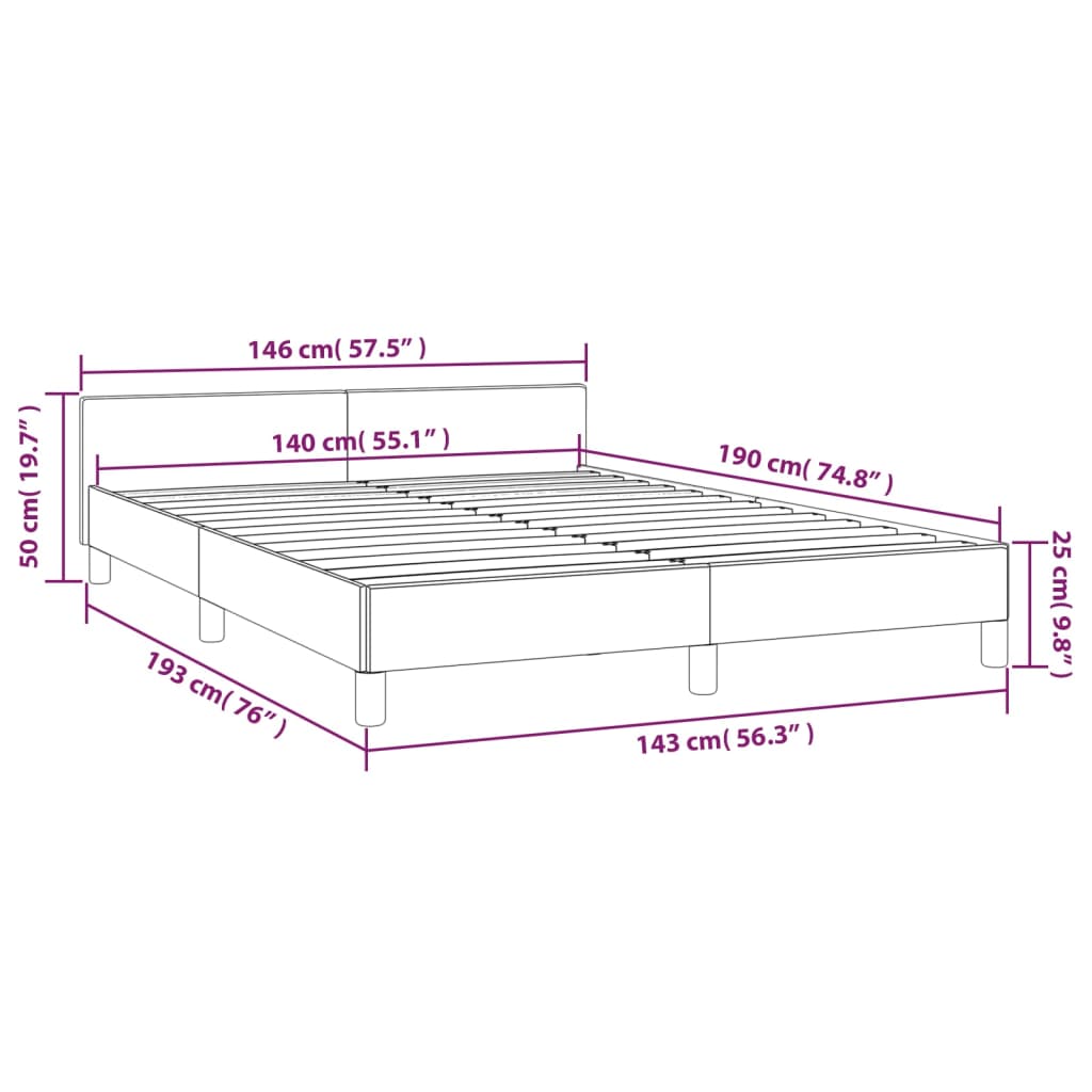 Estrutura de cama c/ cabeceira 140x190 cm tecido cinza-claro