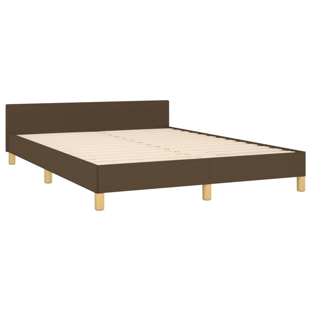 Estrutura de cama c/ cabeceira 140x190cm tecido castanho-escuro