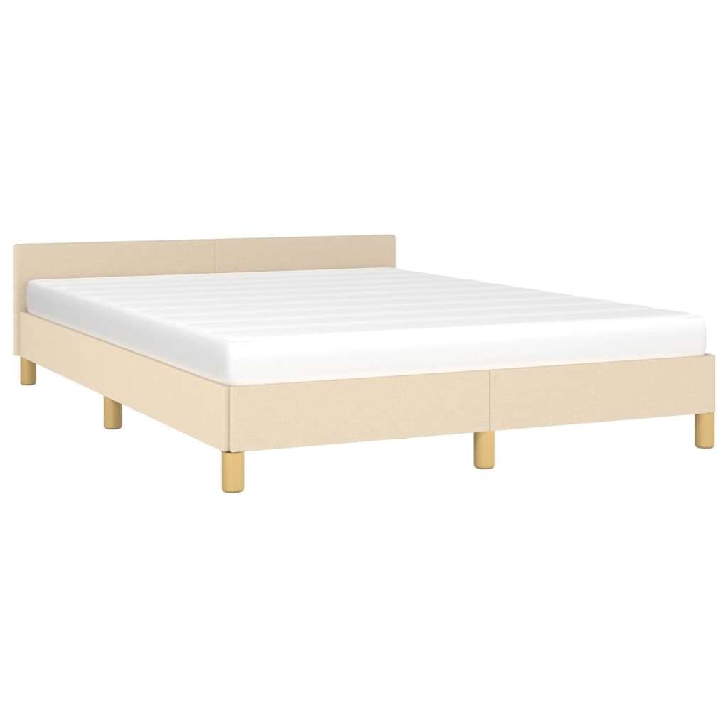 Estrutura de cama c/ cabeceira tecido cor creme 140x190 cm