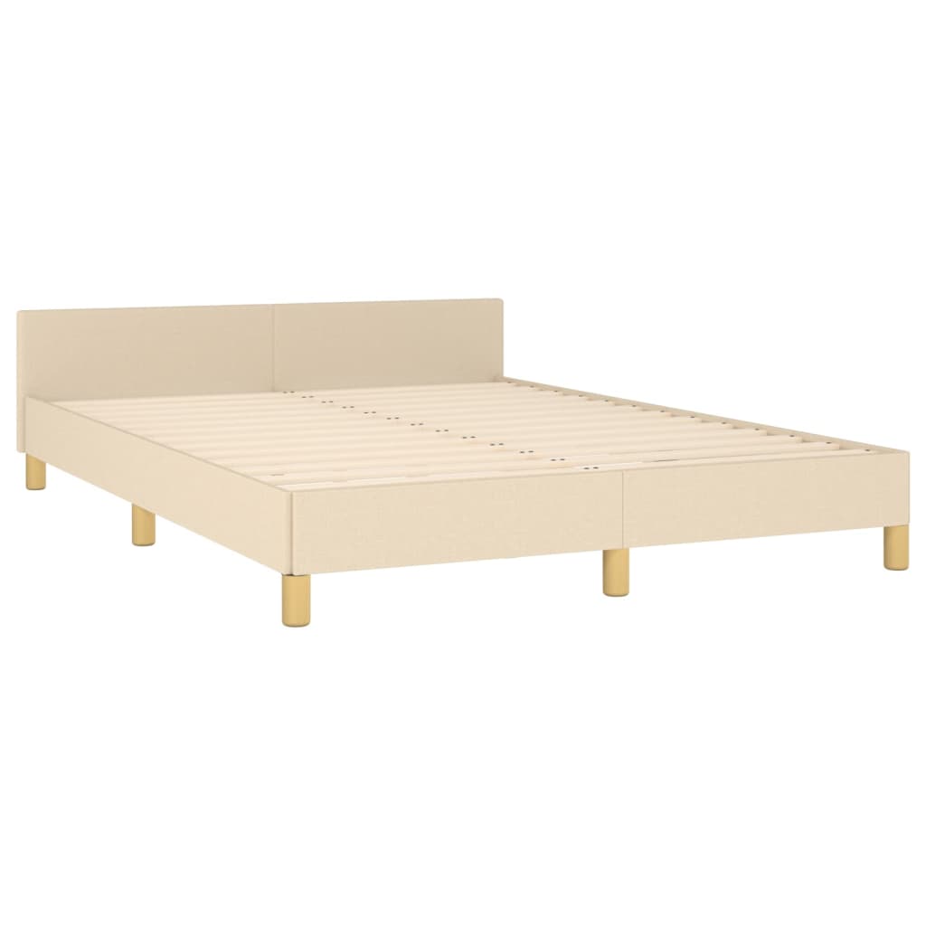 Estrutura de cama c/ cabeceira tecido cor creme 140x190 cm