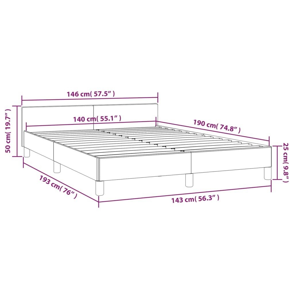 Estrutura de cama c/ cabeceira tecido cor creme 140x190 cm