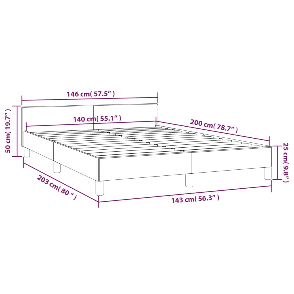 Estrutura de cama c/ cabeceira 140x200 cm tecido preto