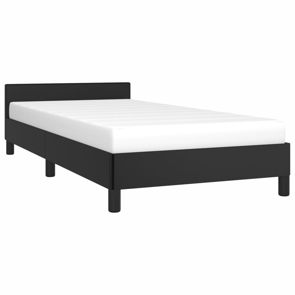 Estrutura de Cama Salu com Cabeceira em Couro Artificial Preto - 80x200cm - Design Moderno