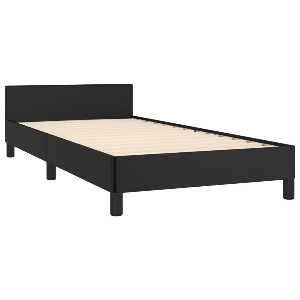 Estrutura de Cama Salu com Cabeceira em Couro Artificial Preto - 80x200cm - Design Moderno