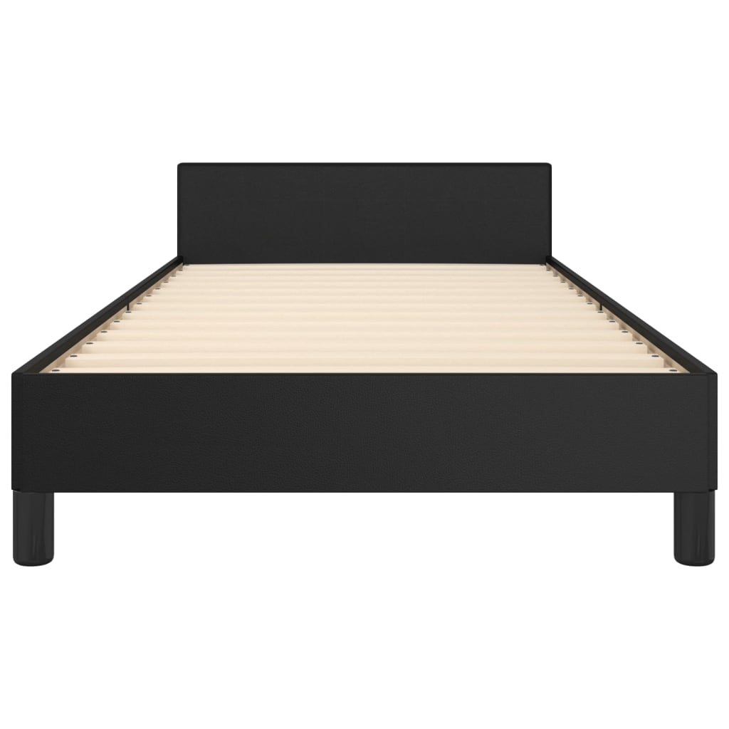 Estrutura de Cama Salu com Cabeceira em Couro Artificial Preto - 80x200cm - Design Moderno