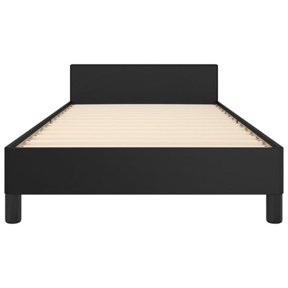 Estrutura de Cama Salu com Cabeceira em Couro Artificial Preto - 80x200cm - Design Moderno